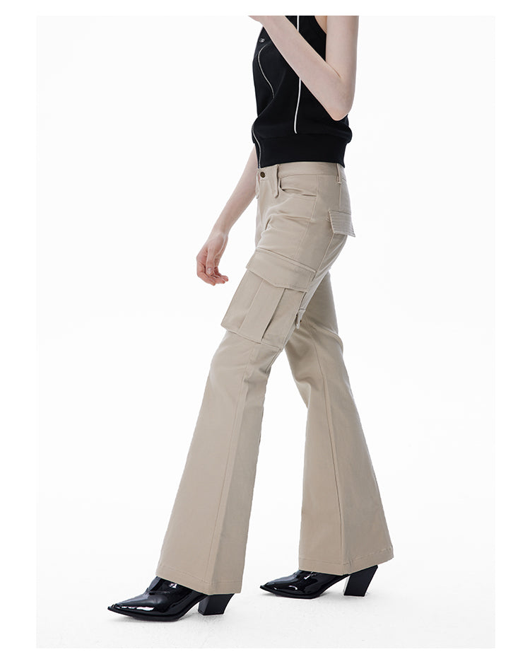 Slim straight multi-pocket glare pants