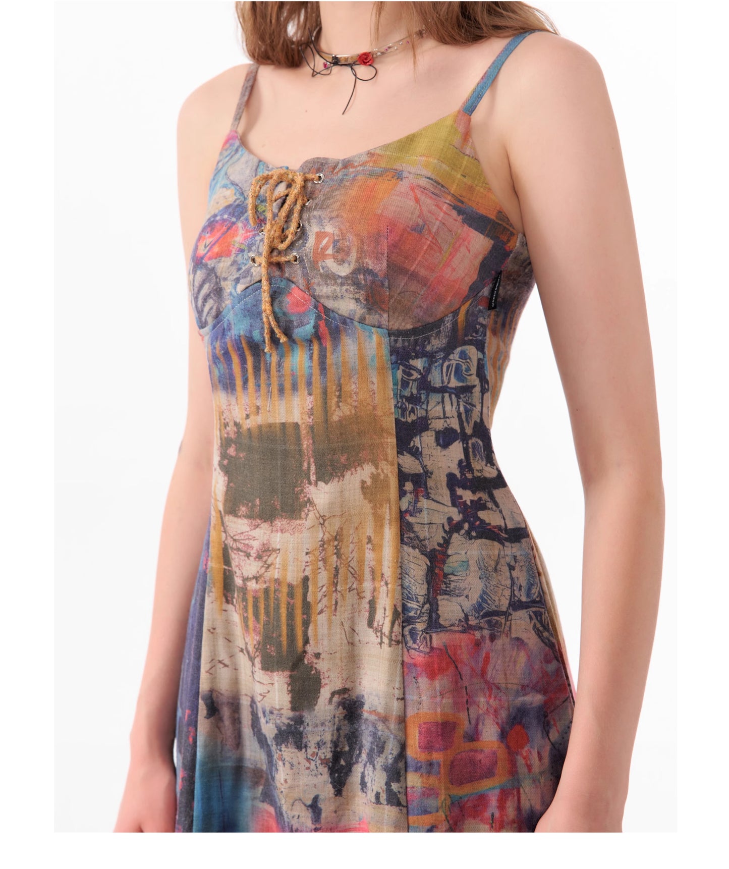 Graffiti print suspender dress