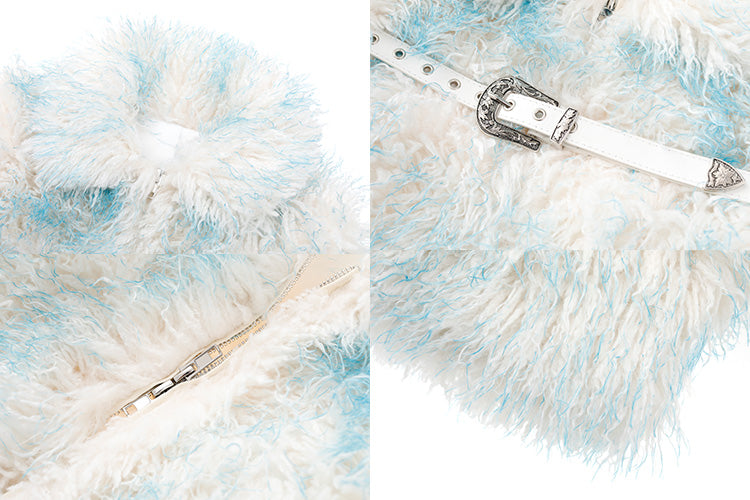 Short Length Ice Blue Fur Jacket