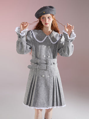 Casual College Style French Retro Doll Collar Long Sleeve Dresses for Women