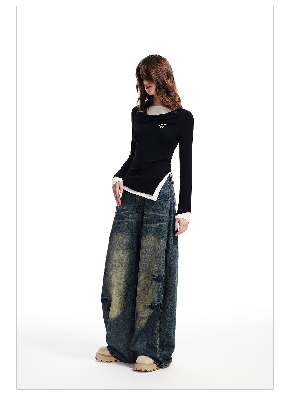 Retro-wash wide-leg jeans