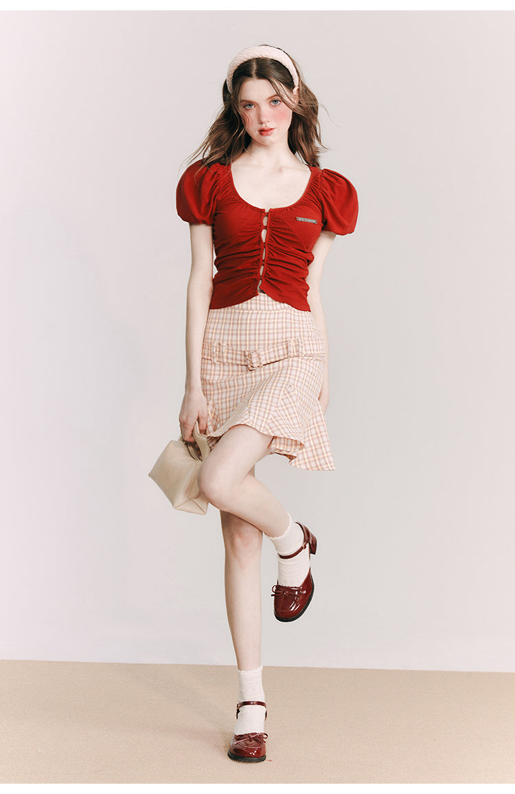 Plaid Slim Short  Length Skirt