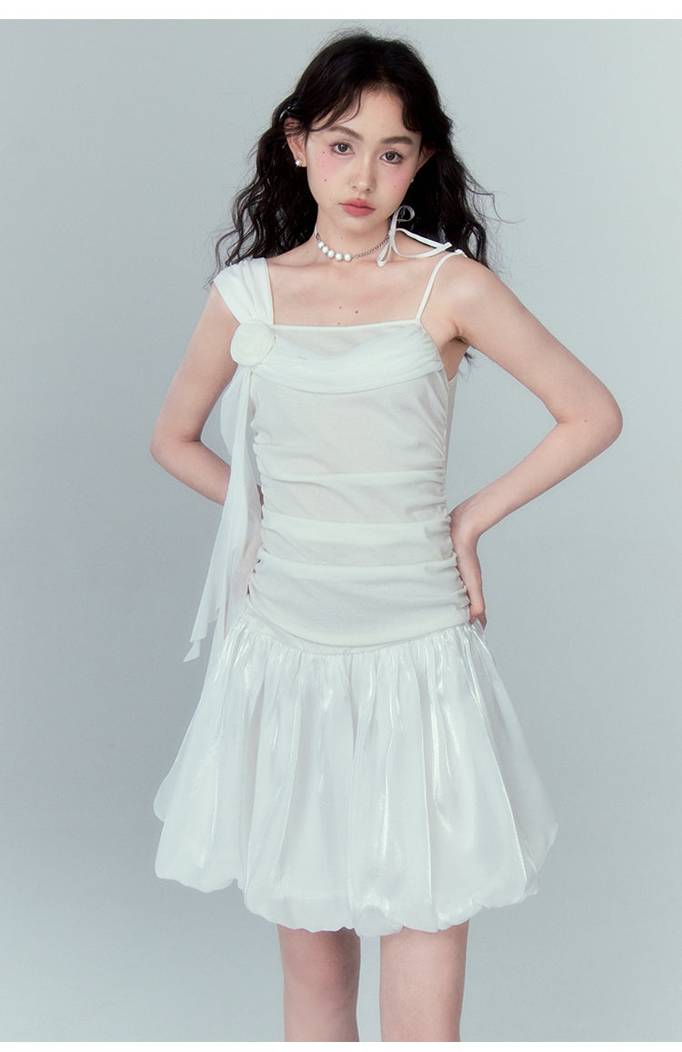 Satin Short Sleeve Suspender Dress