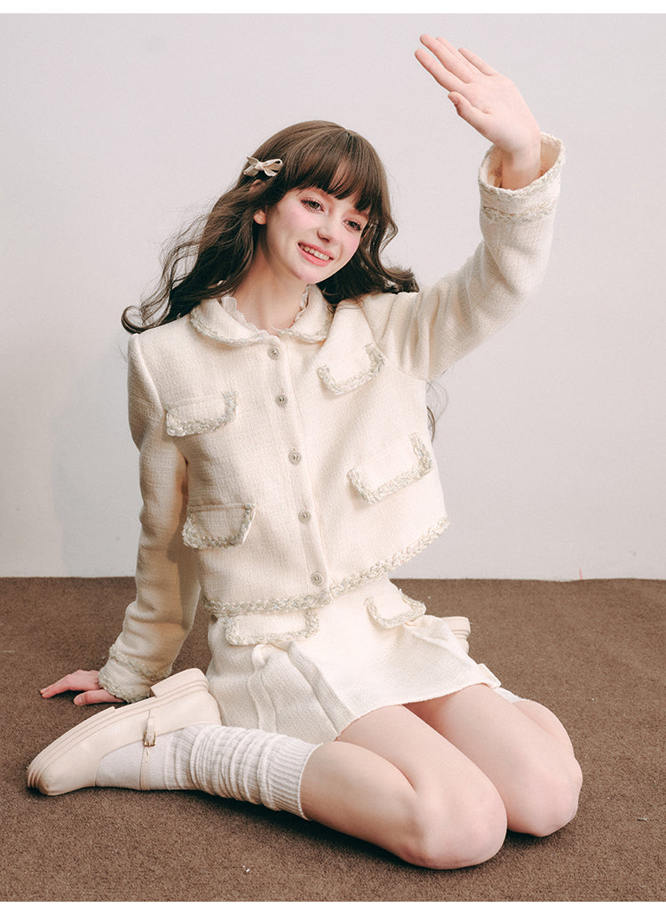 Soft lamb-like jacket and skirt