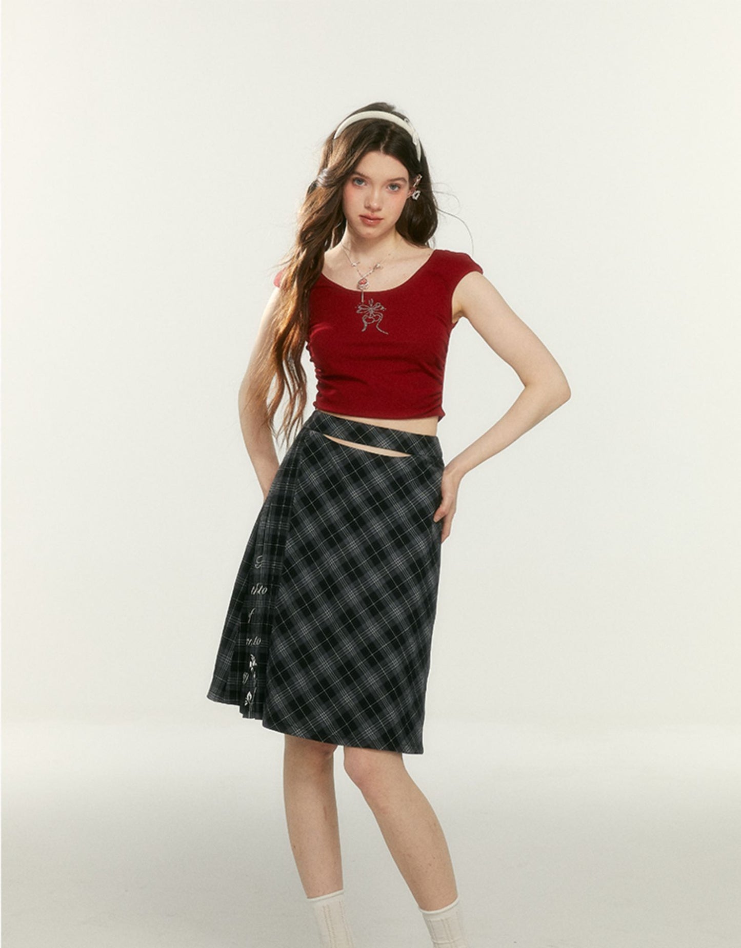 Original Print Plaid Hip Skirt