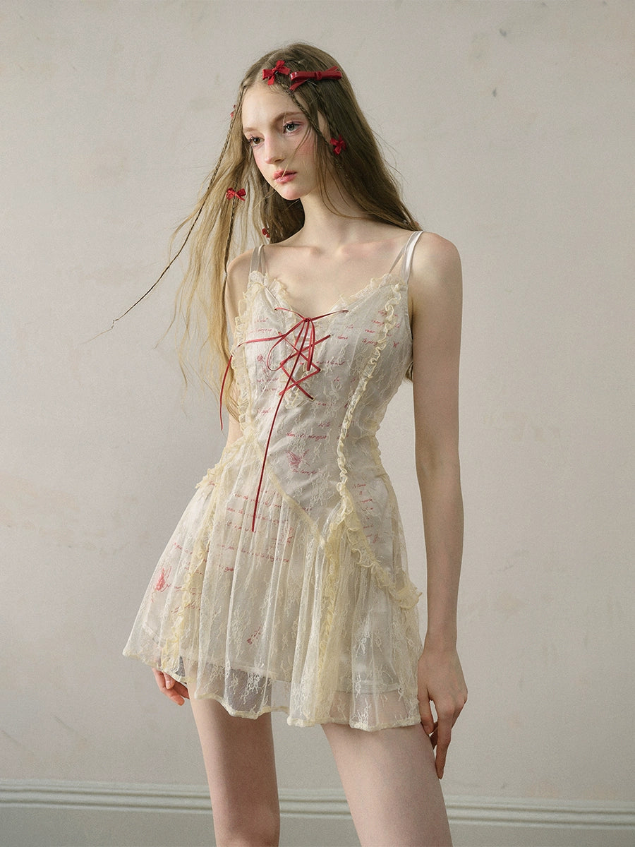 V-Neck Suspender Lace Dress