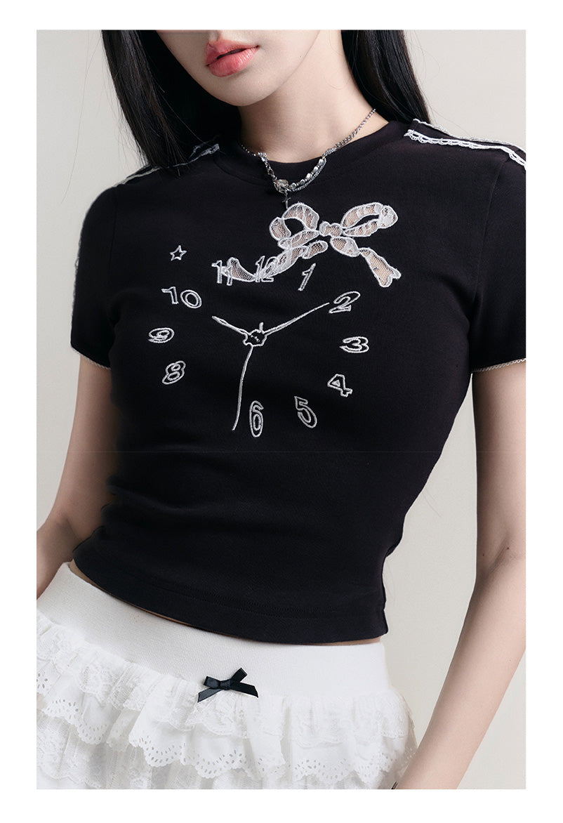 Just Fit Clock Embroidery T-Shirt