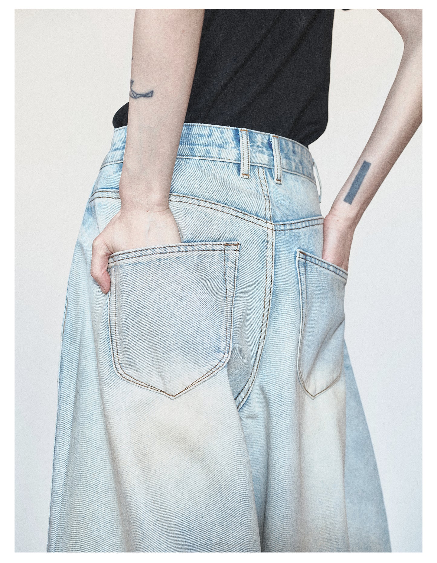 Retro Washed Damaged Wide Leg Casual Denim