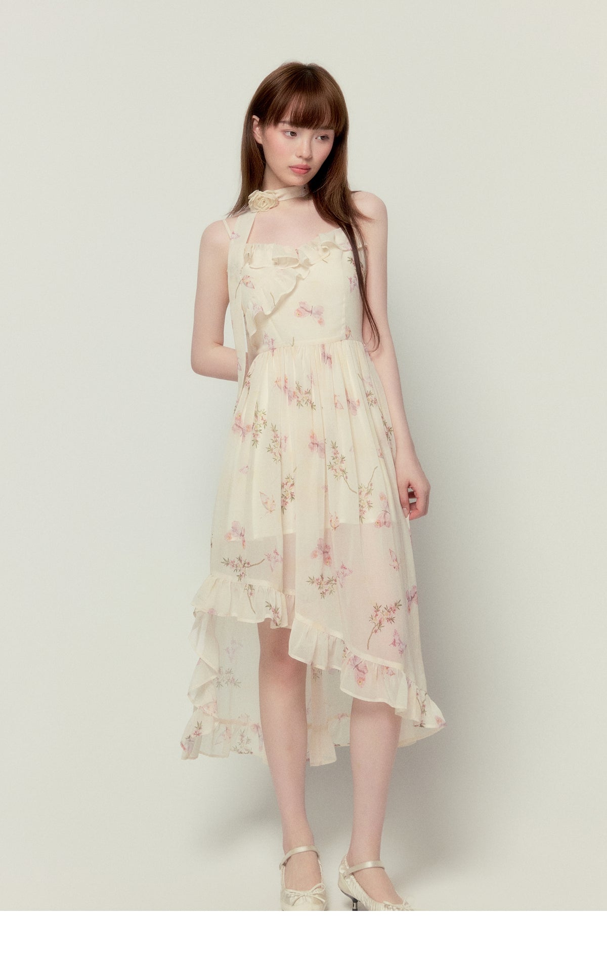 Chiffon Floral Pattern Suspender Skirt