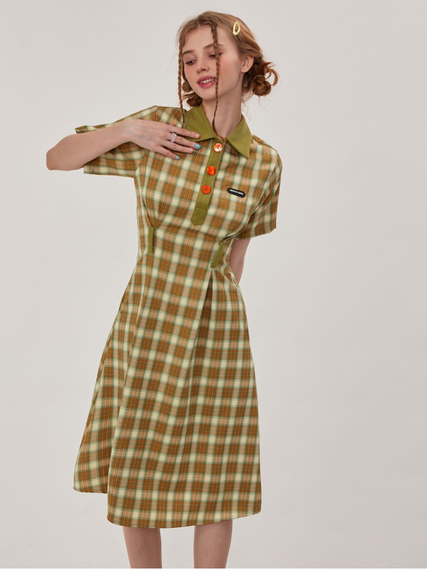 Polo Collar Plaid Dress