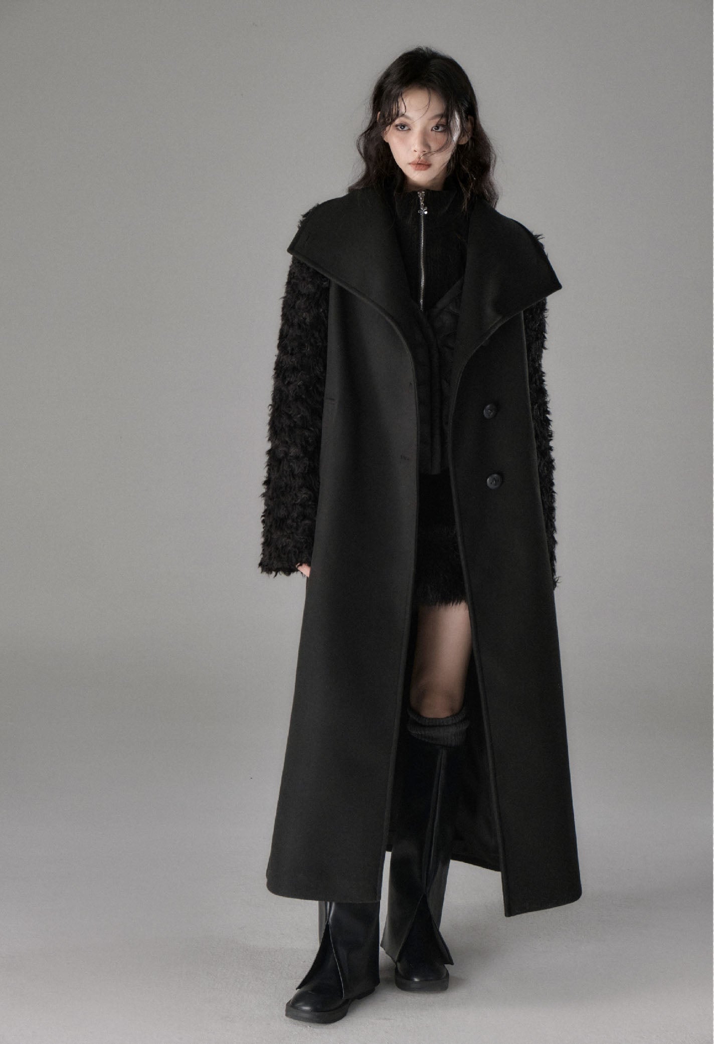 plush splice wool coat