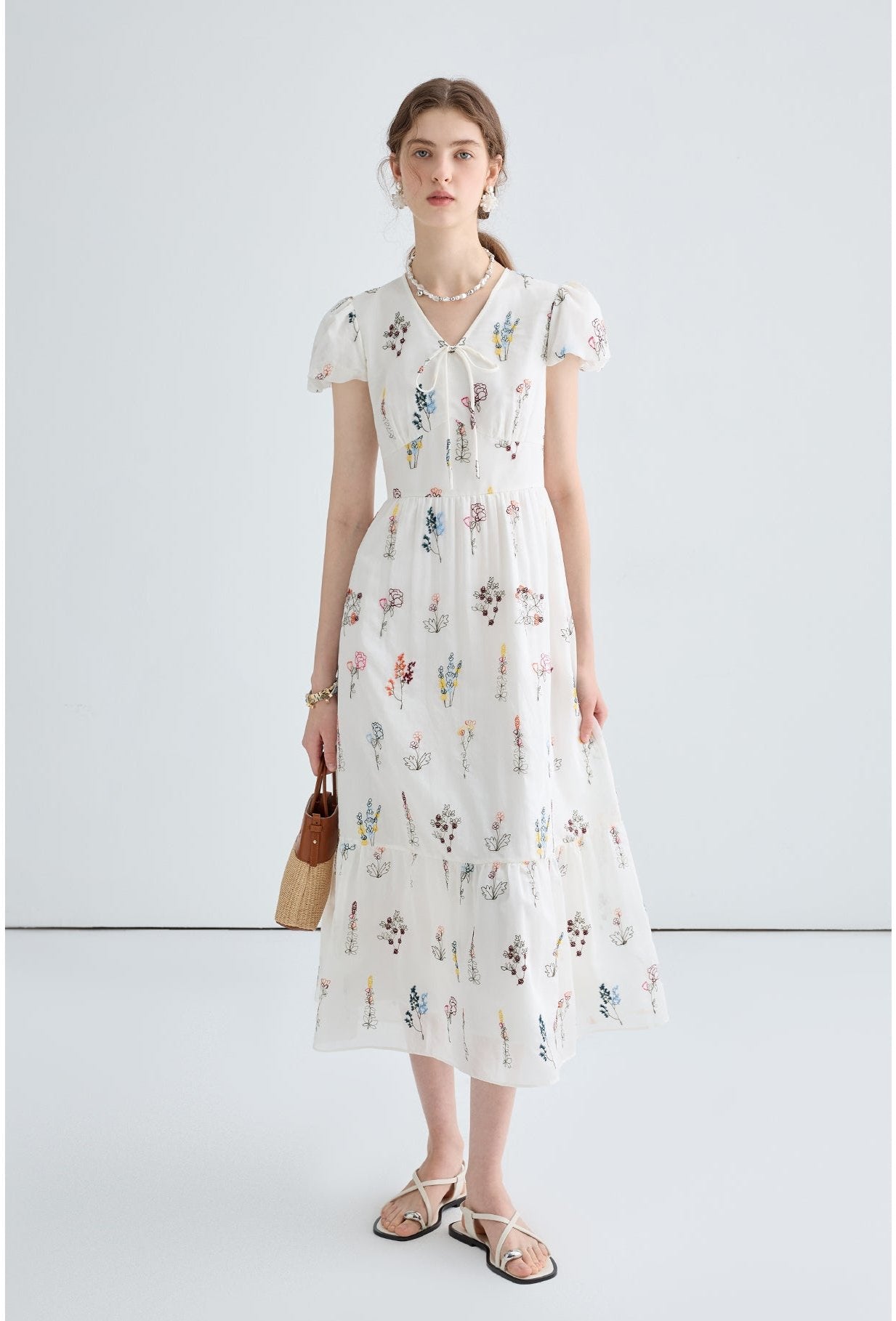 Puff Sleeve Floral Pattern Dress