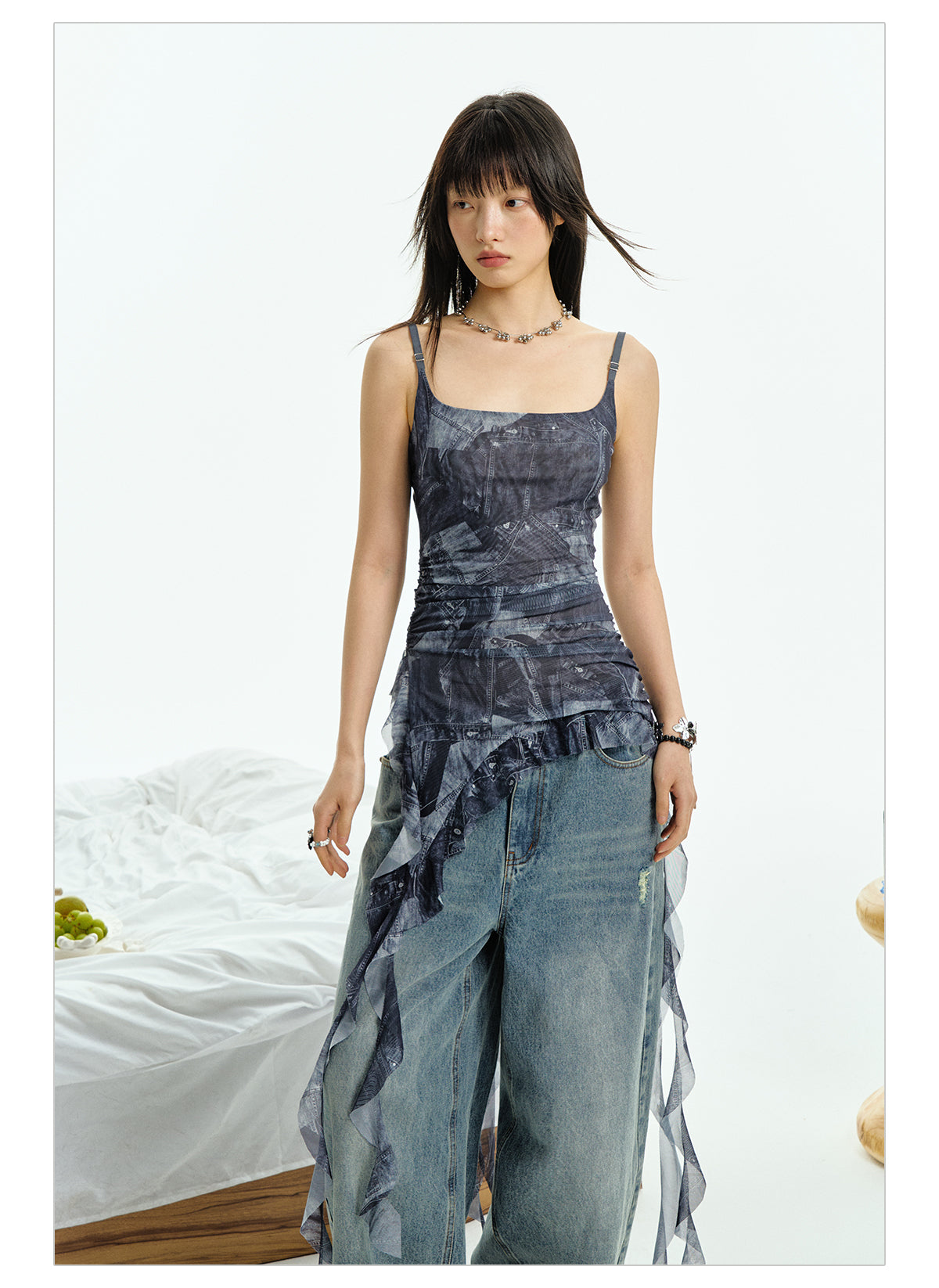 Irregular Pleats Ruffle Camisole