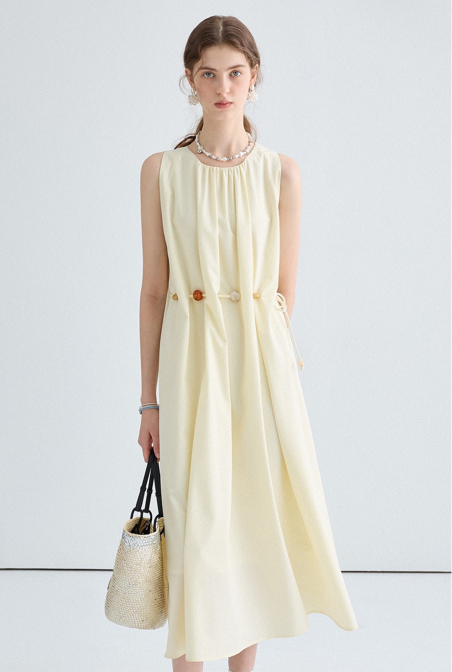 Waist Rope Design Round Neck Dress