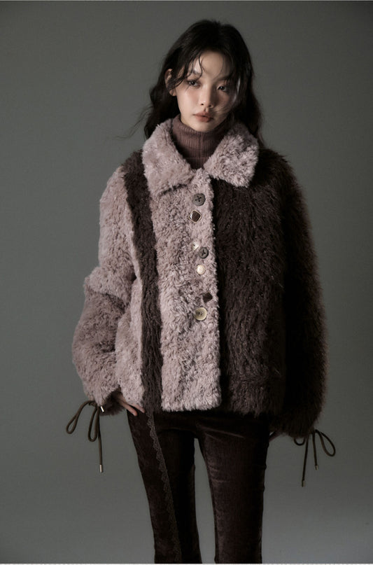 pink brown plush fur jacket