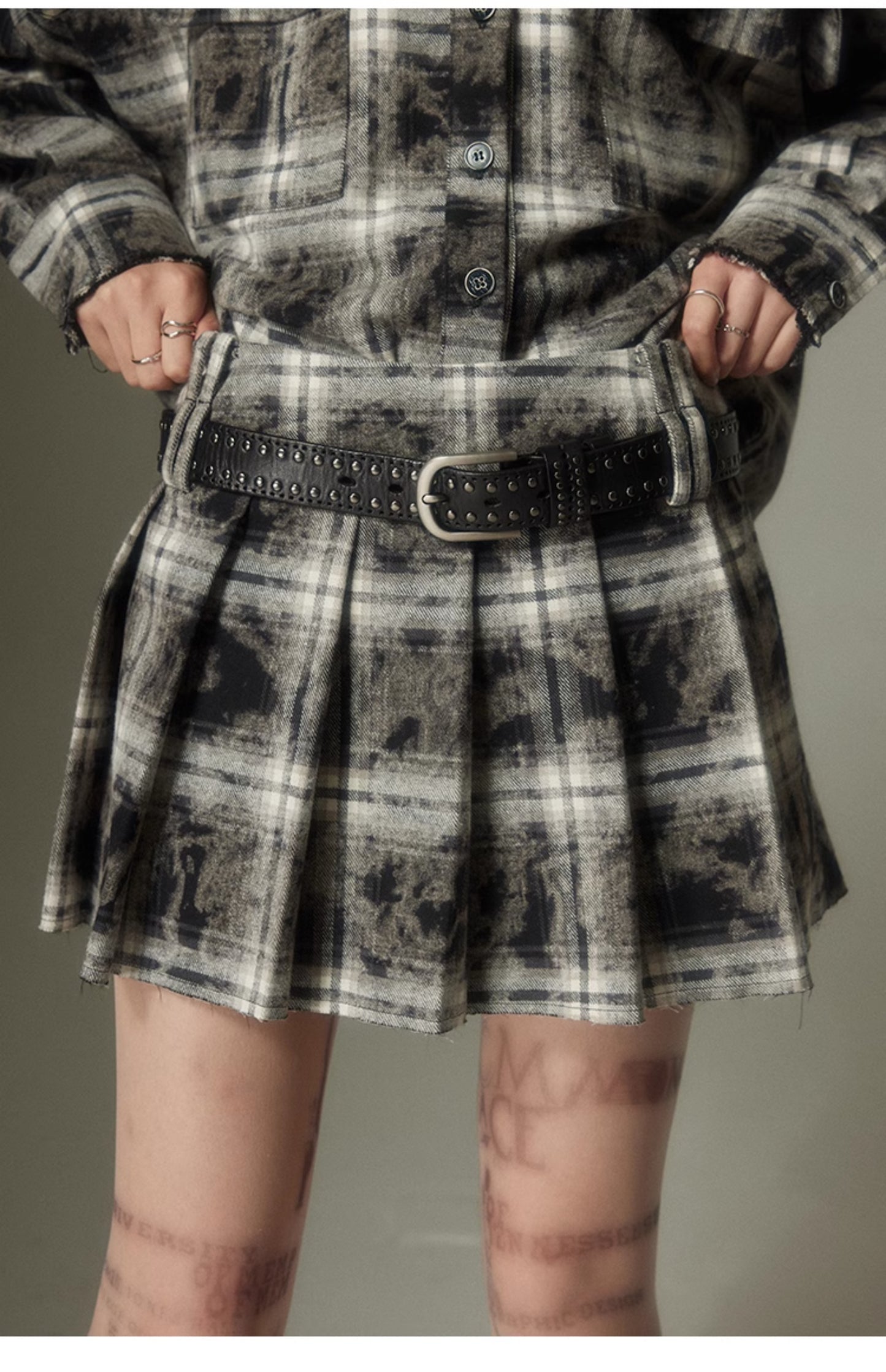 Contrast Checked Shirt &amp; Pleated Skirt Setup