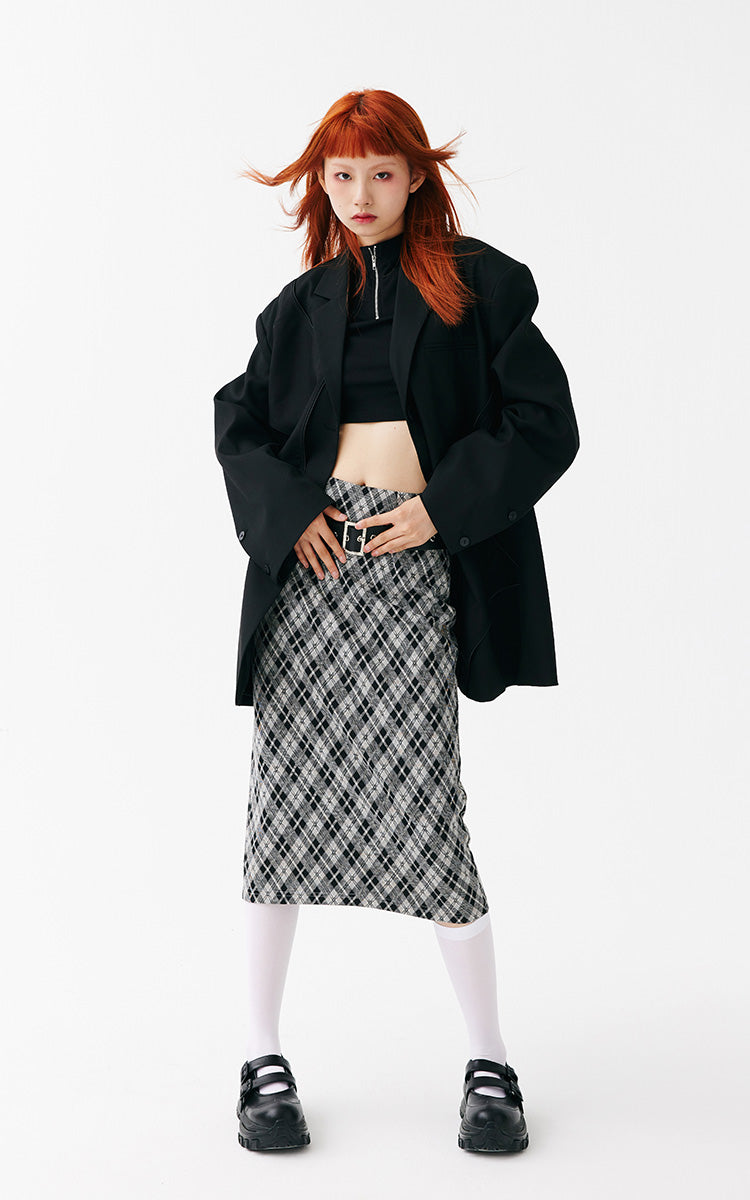 Slim Fit Plaid Long Skirt