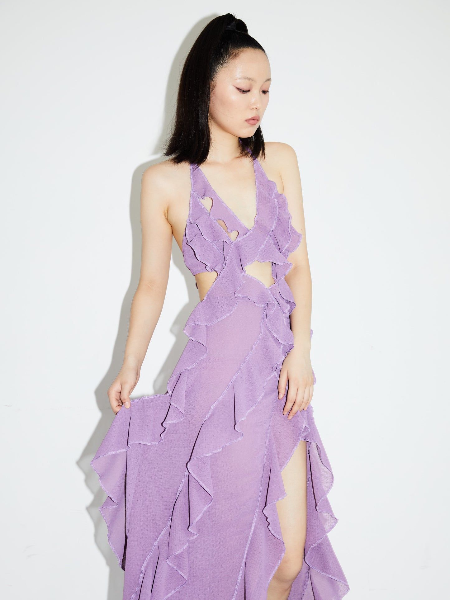 Hollow Ruffle Asymmetrical Dress