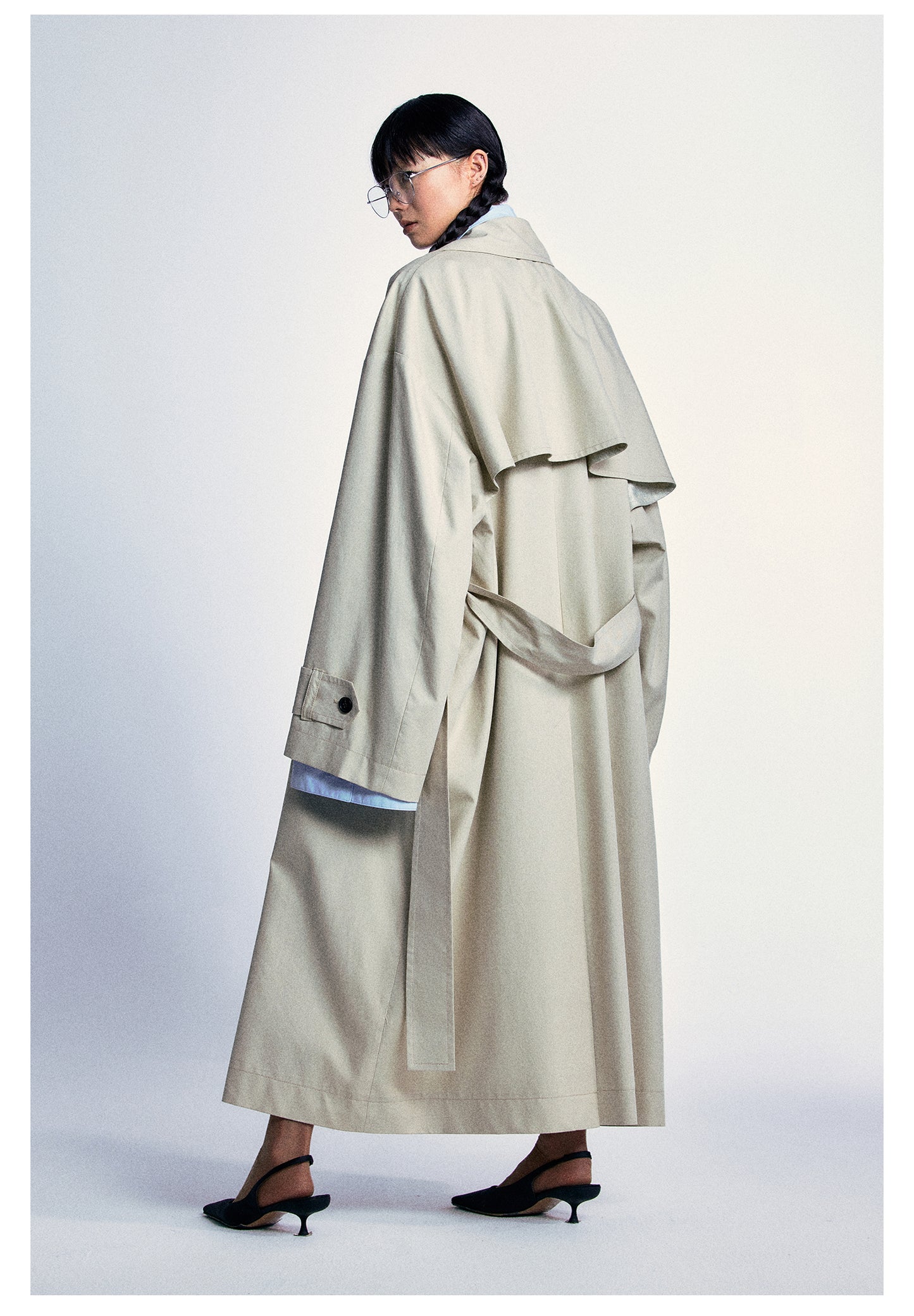 Oversized long length wide sleeve trench coat