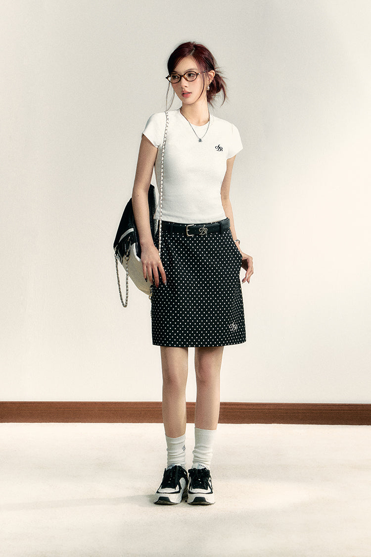 College Style Wave Dot Skirt