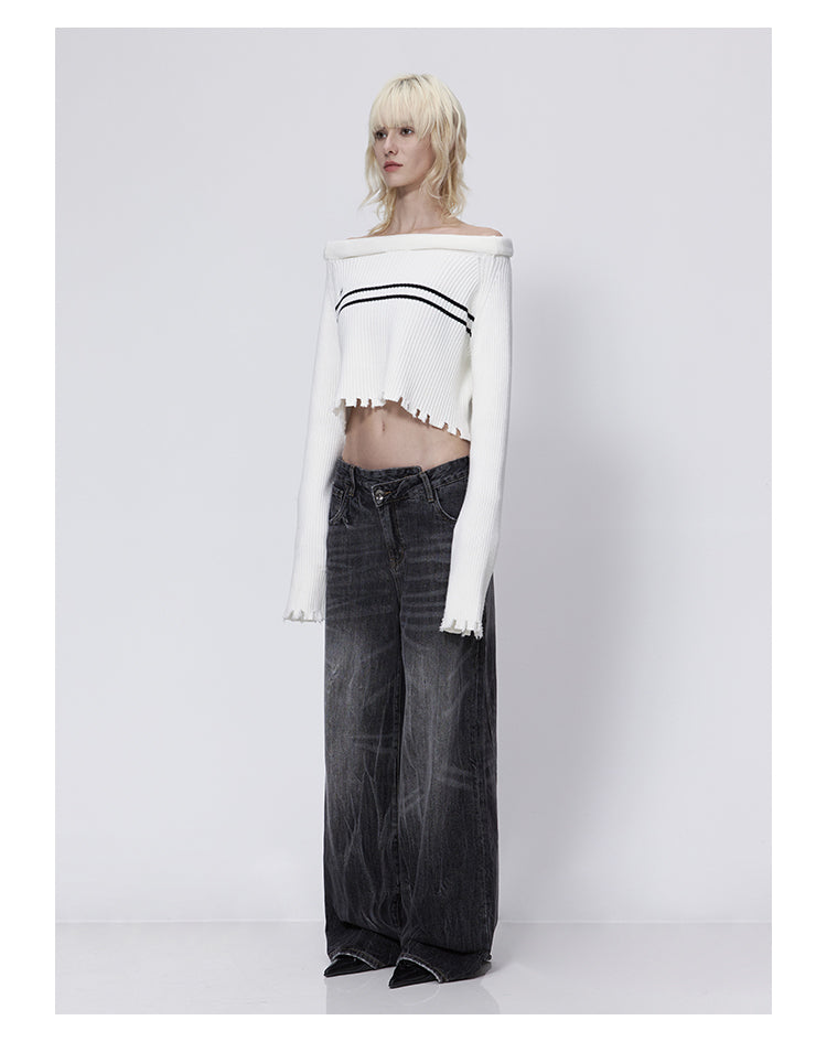 Wide Leg Washed Retro Flared Black Denim Pants