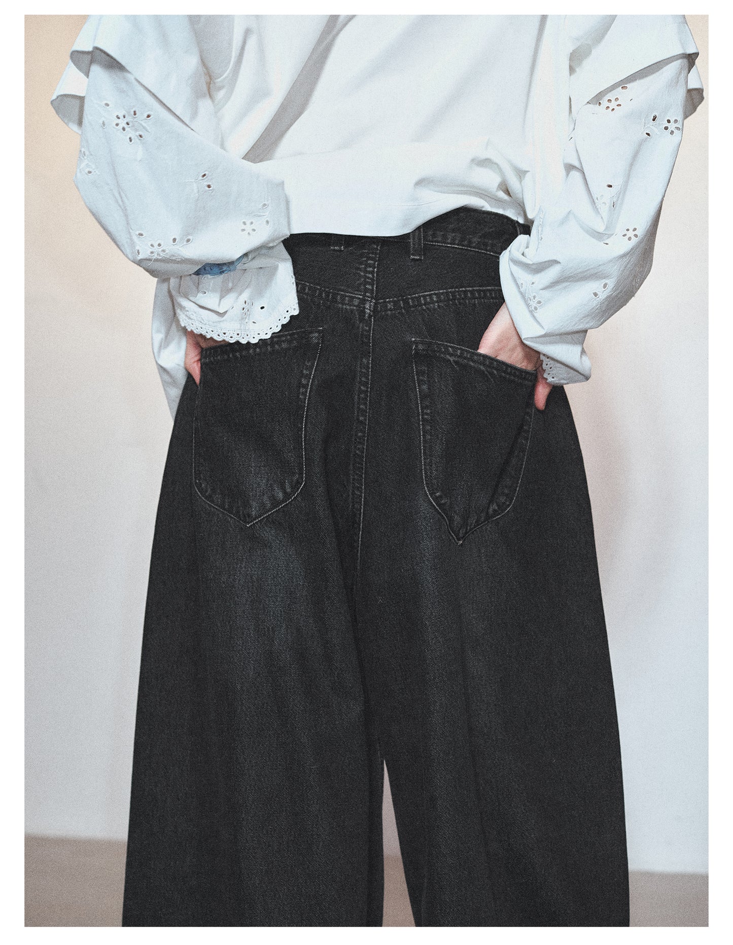 Balloon Fit Loose Wide Leg  Denim Pants