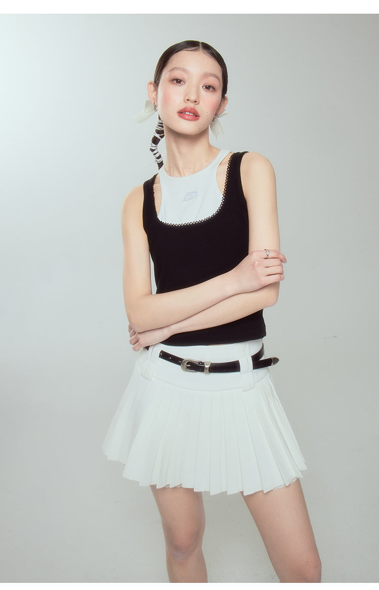 High Waist Slim Pleated Short Length Skirt