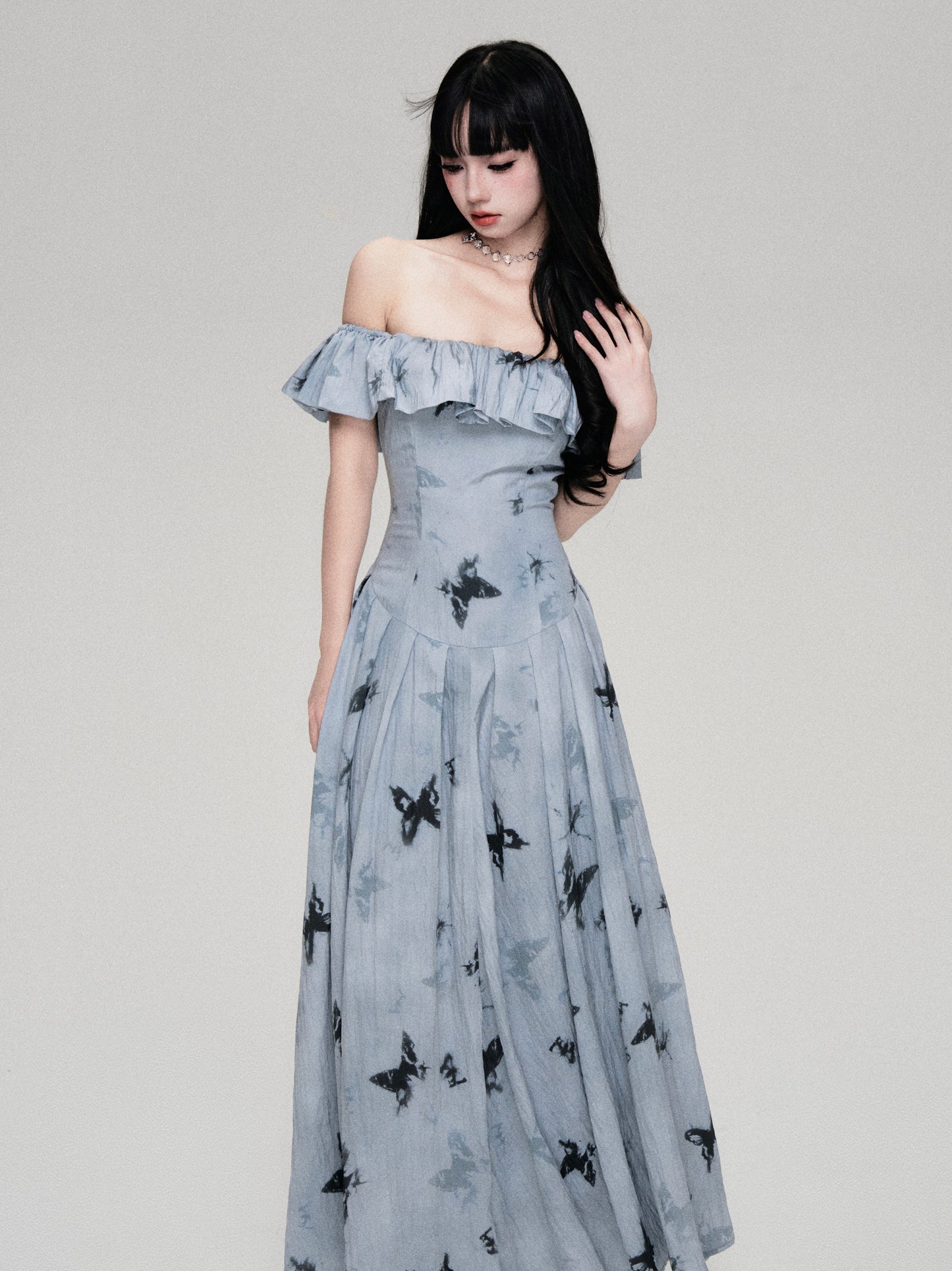 Off-the-shoulder Butterfly Ruffle Dress