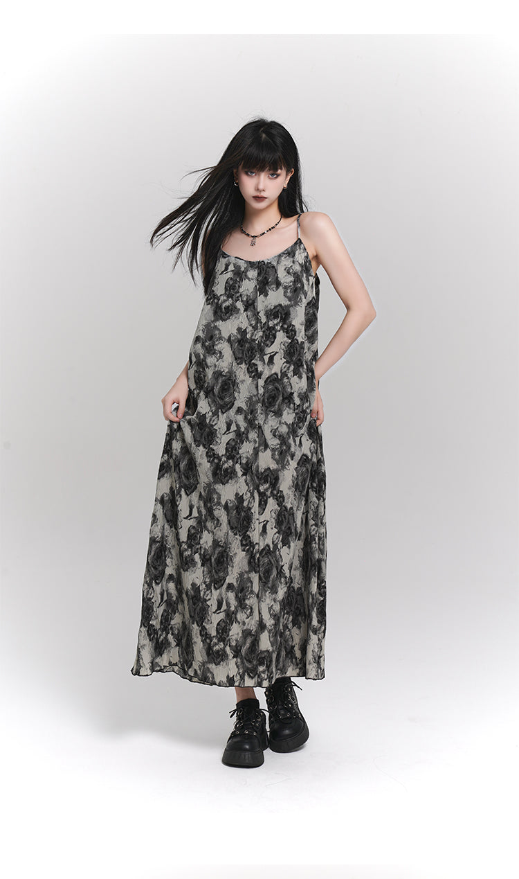 French Suspender monotone floral pattern Dress