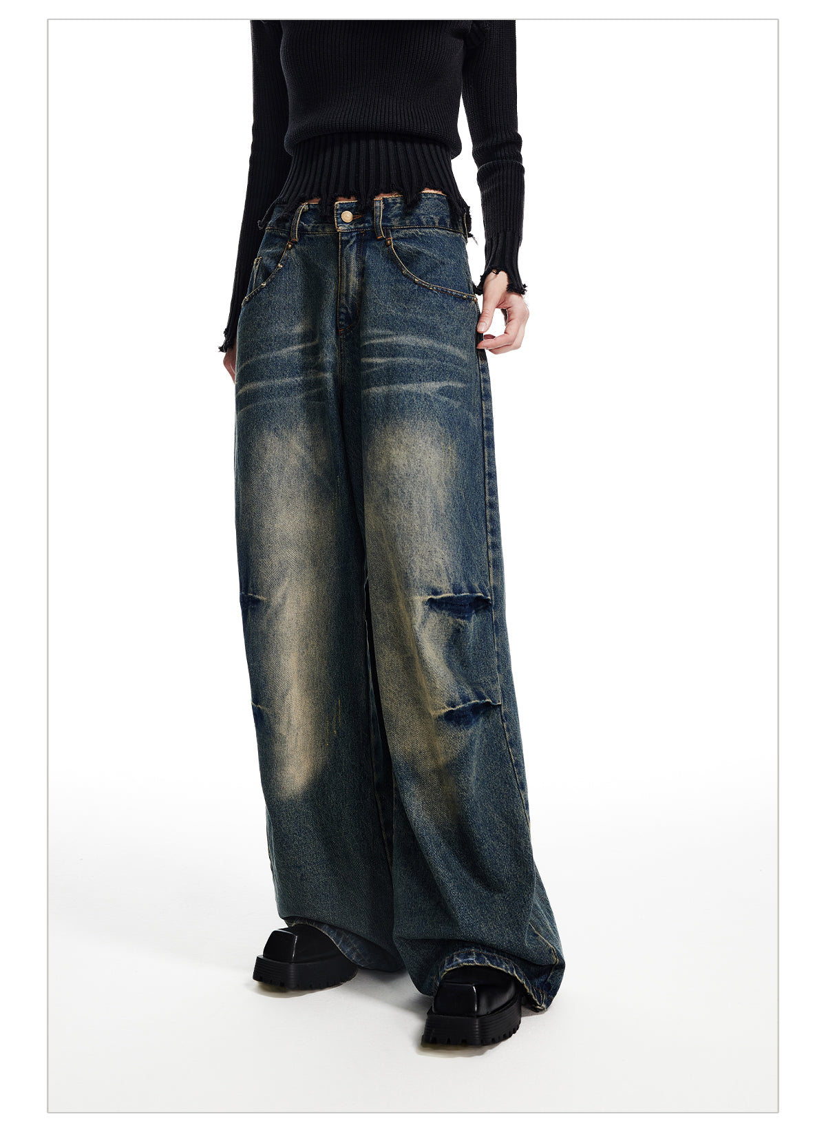 Retro-wash wide-leg jeans