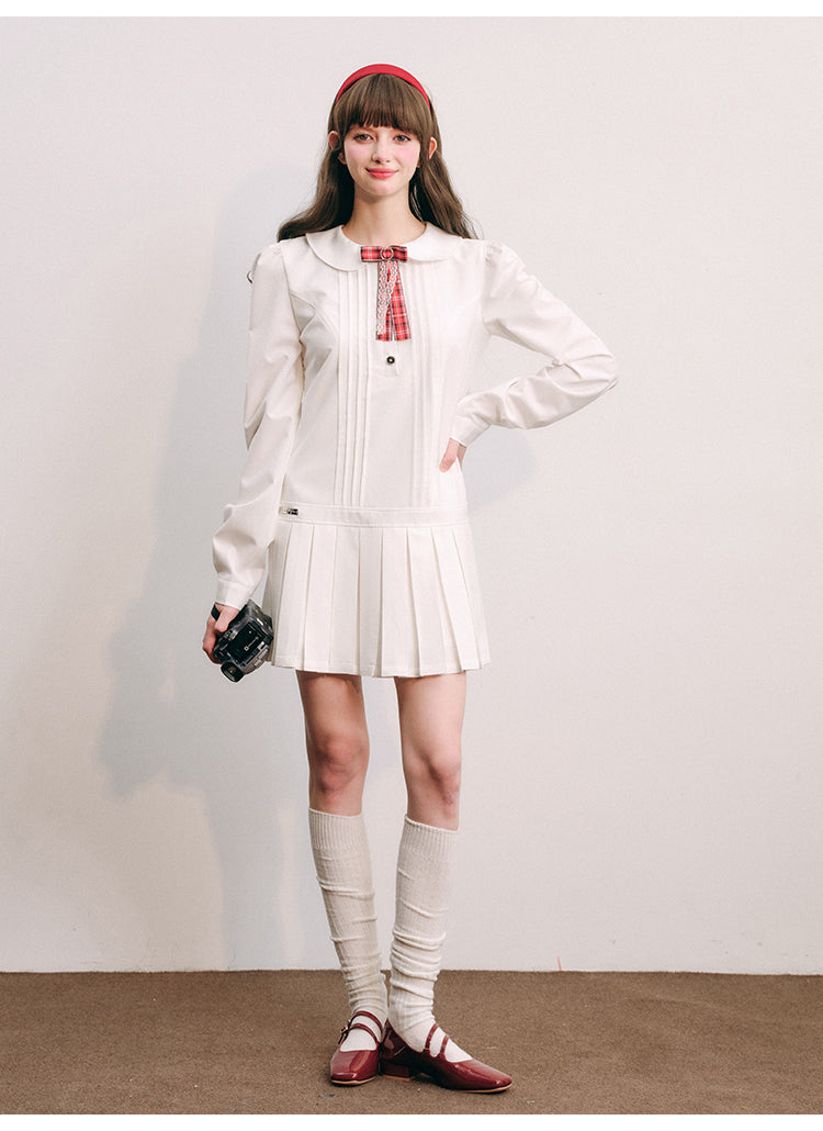 Preppy style white shirt dress