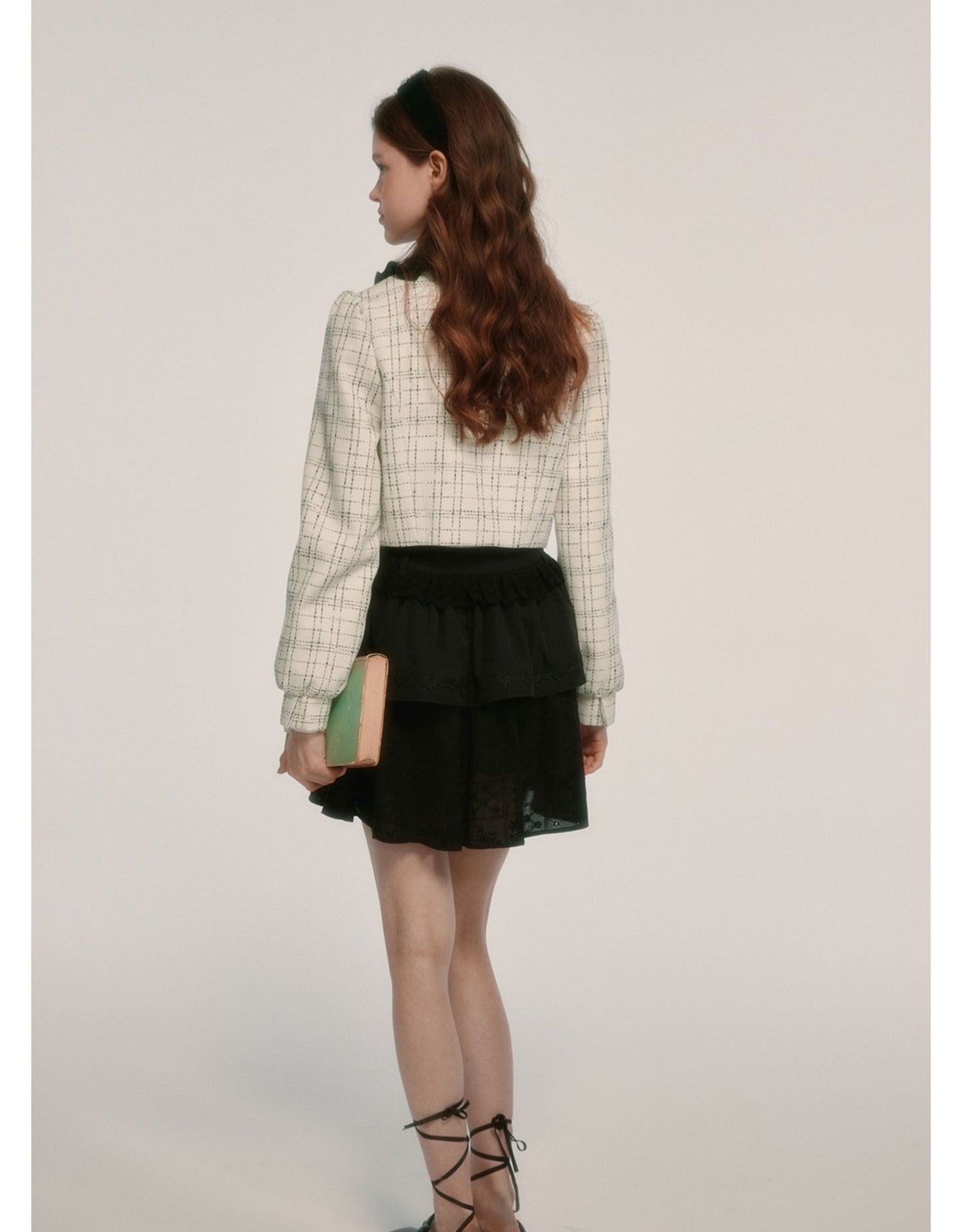 College Style Tweed Blouse & Pleated Skirt