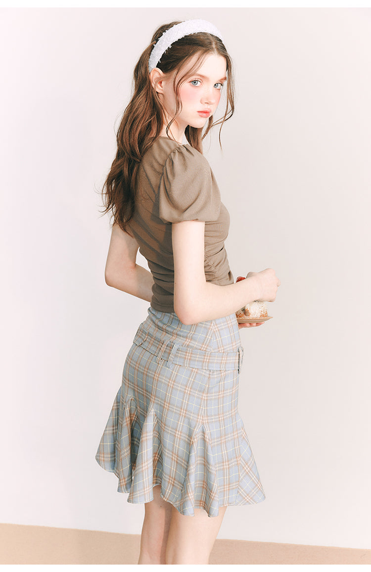 Plaid Slim Short  Length Skirt