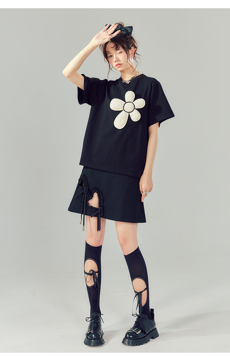 Flower Design Cotton T-Shirt