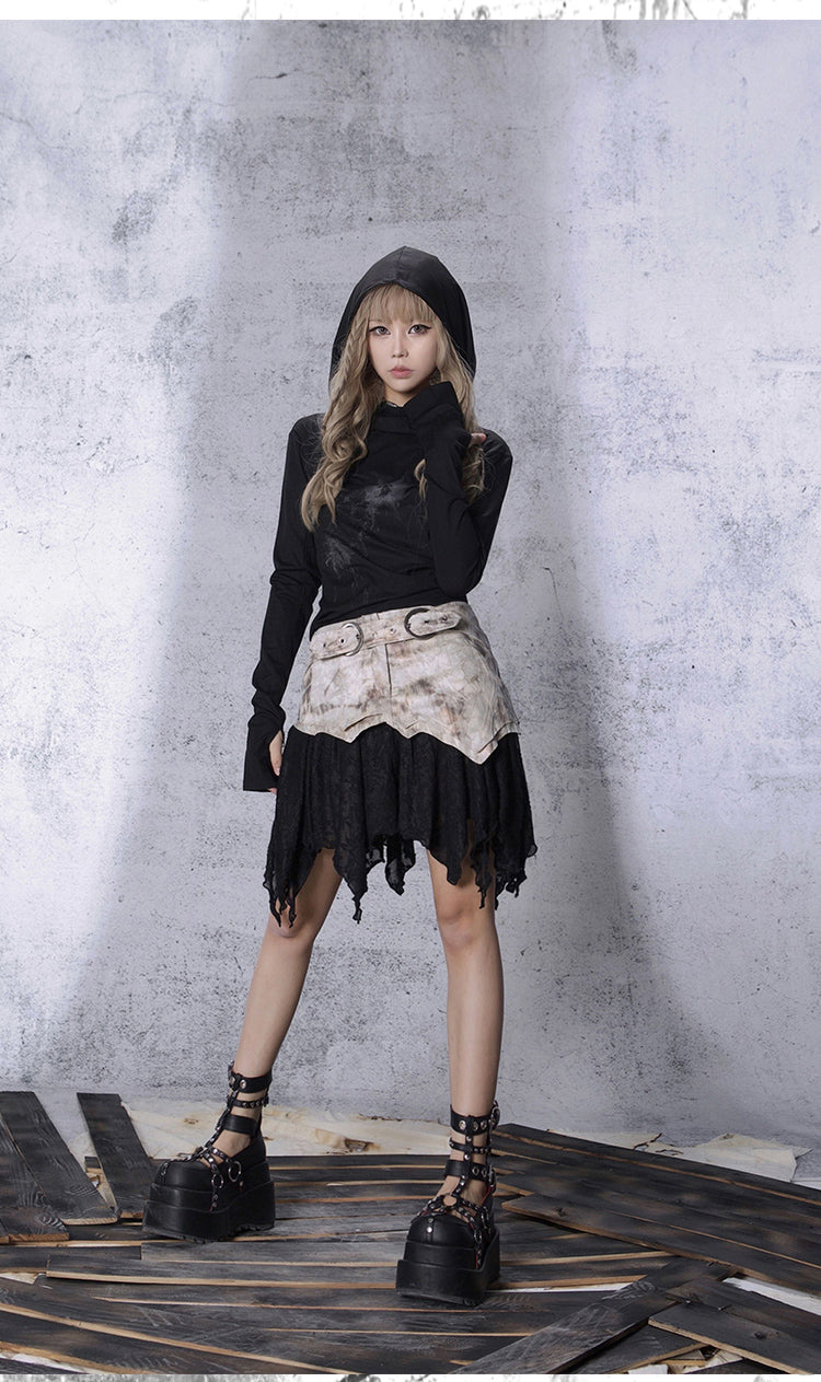 Irregular Design Waist Belt A-Line Short Length Skirt