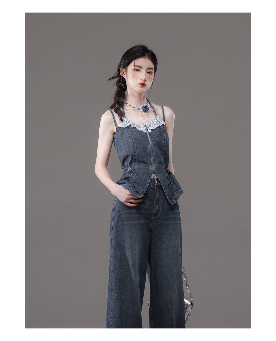 Double strap slimming denim set