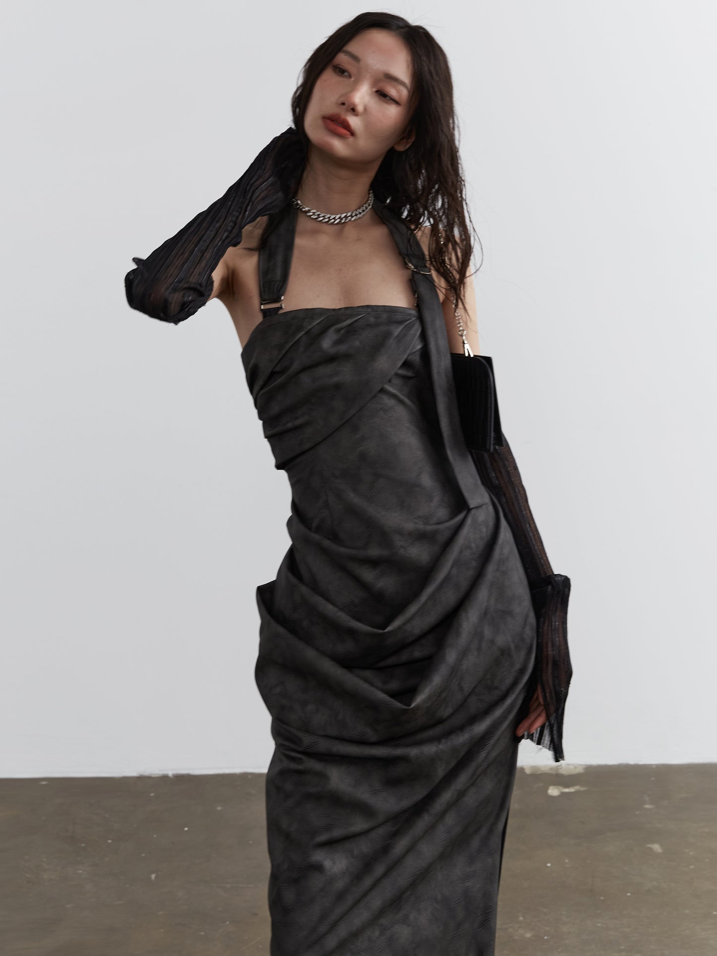 PU leather halter-neck dress