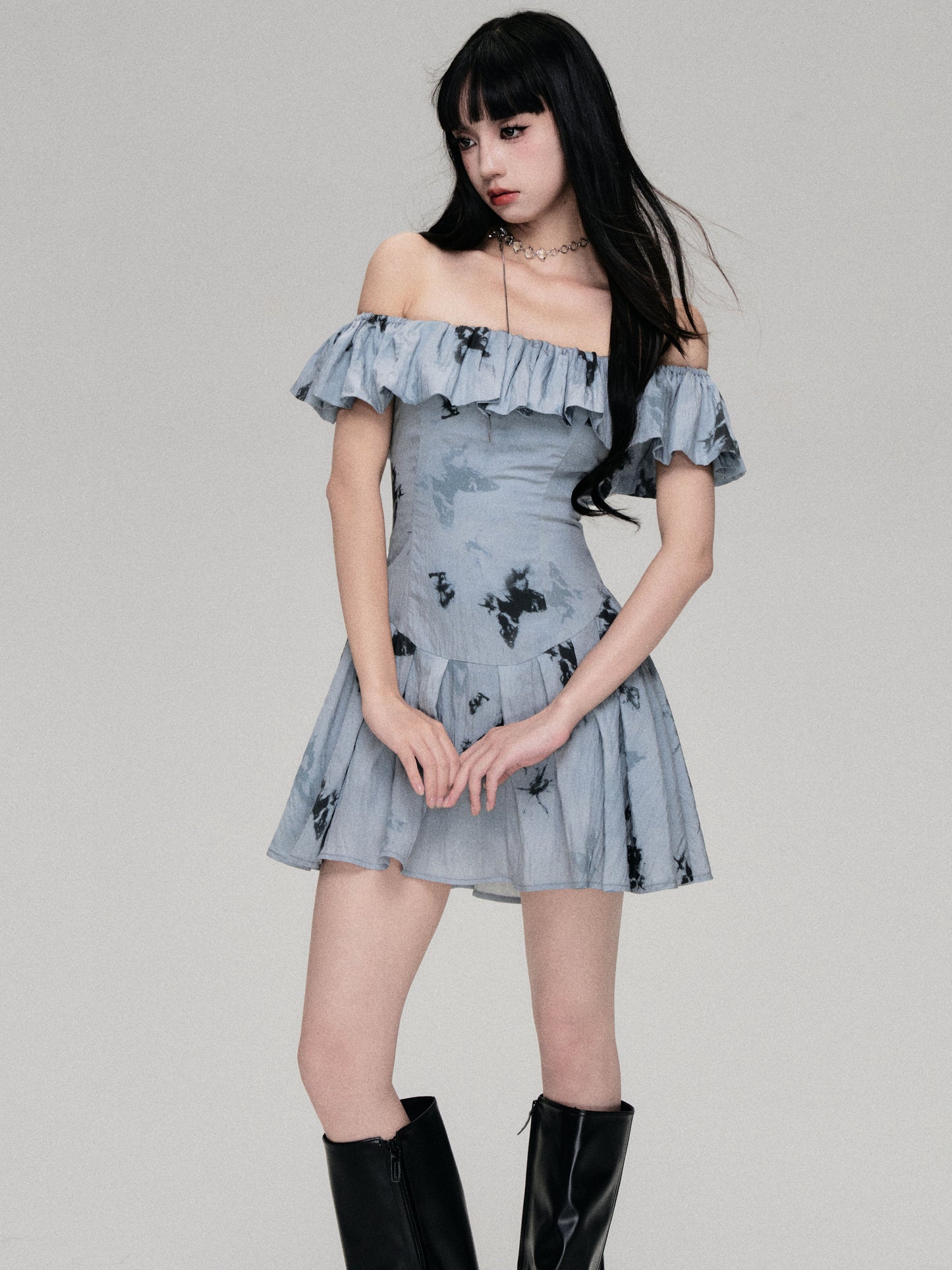 Off-the-shoulder Butterfly Ruffle Dress