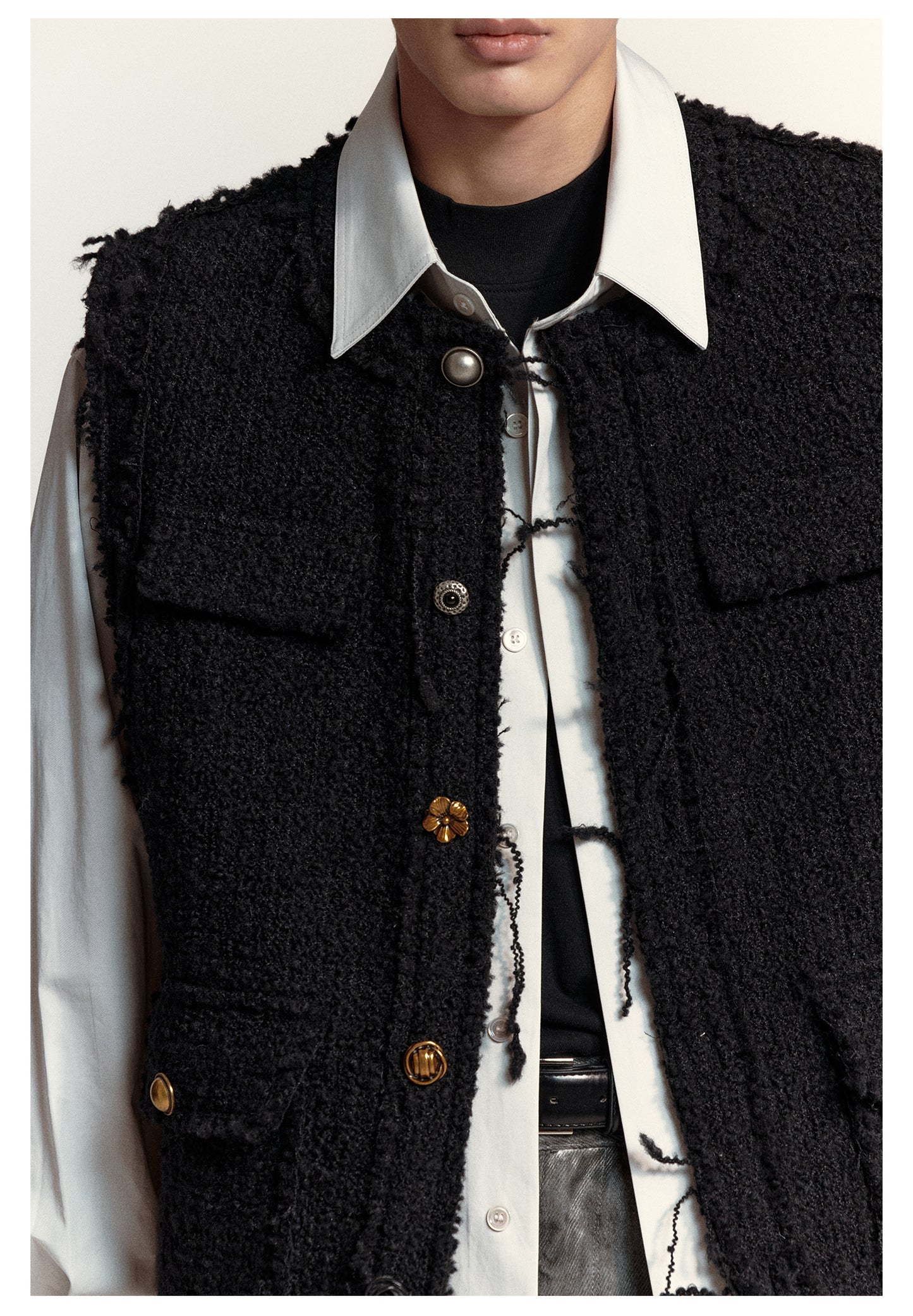 Loose-fit Damaged Tweed Vest