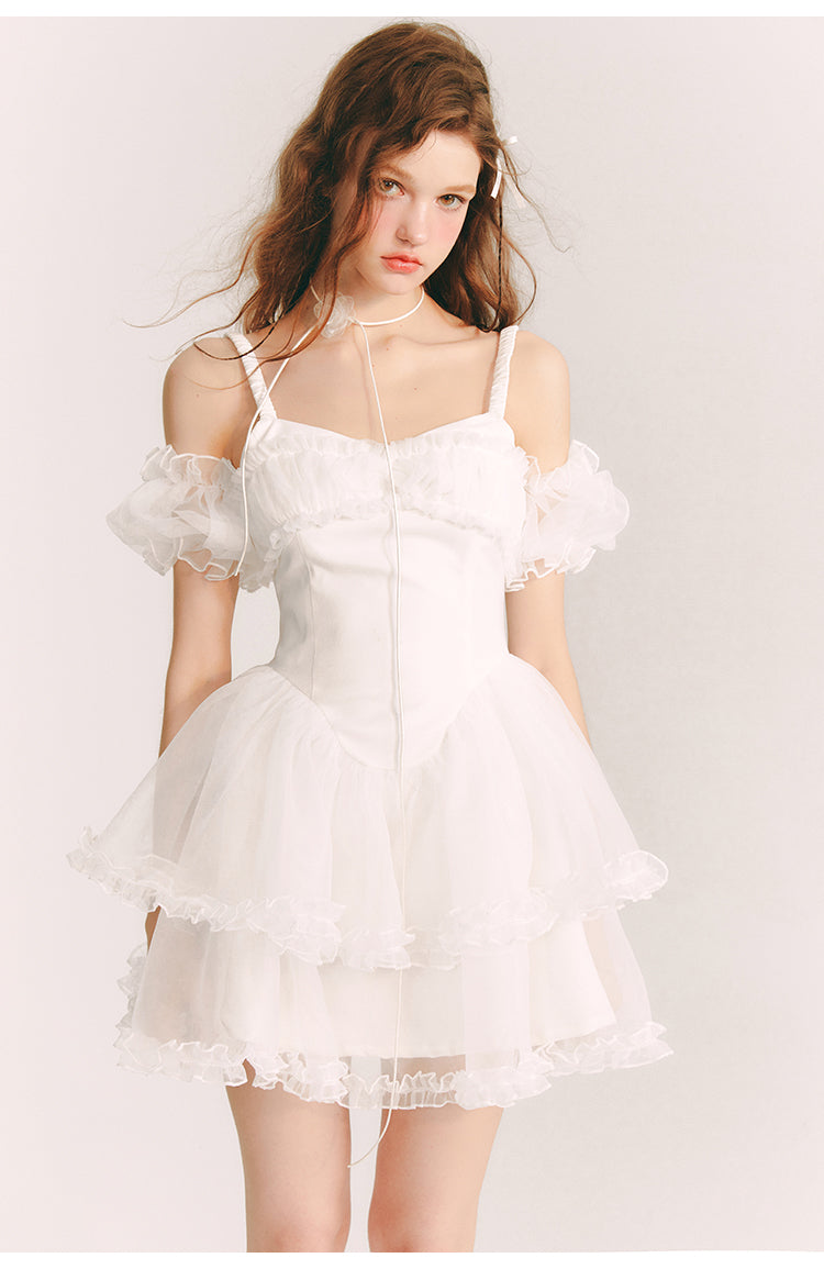 Frill Suspender Puff Skirt Short Dress