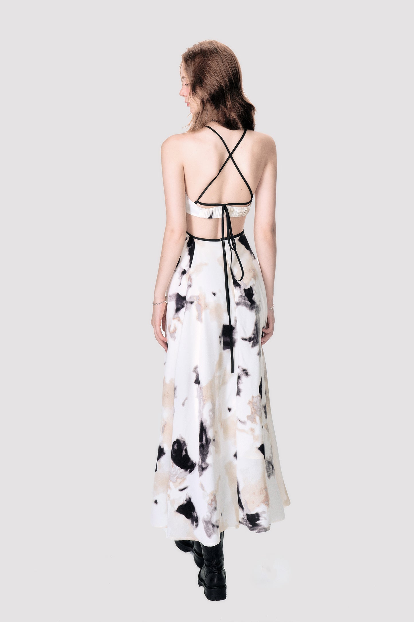 Tie Dye Open Back Feminine Dress