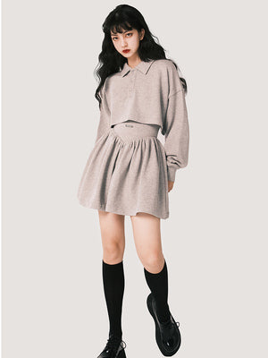 Loose Fit Casual Short Length Sweatshirt &amp; Short Length Sweatshirt Skirt Setup