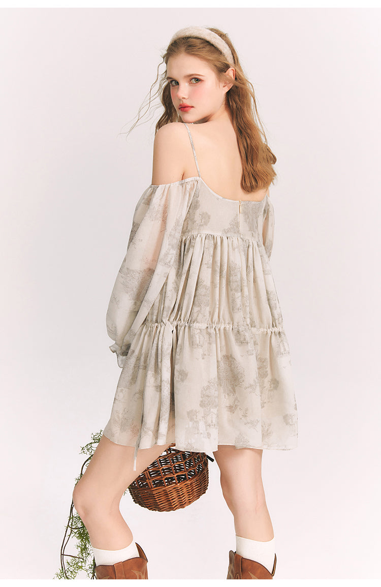 Square Neck Off-Shoulder Lace Ruffled Dress