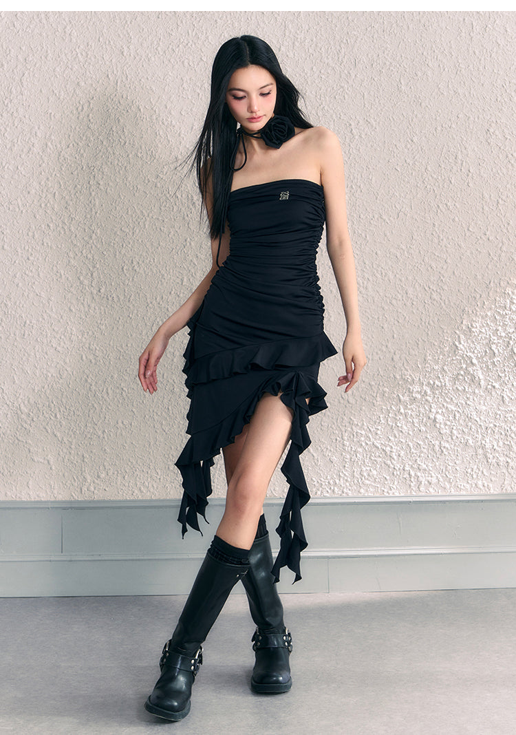 Irregular Frill Design Suspender Dress