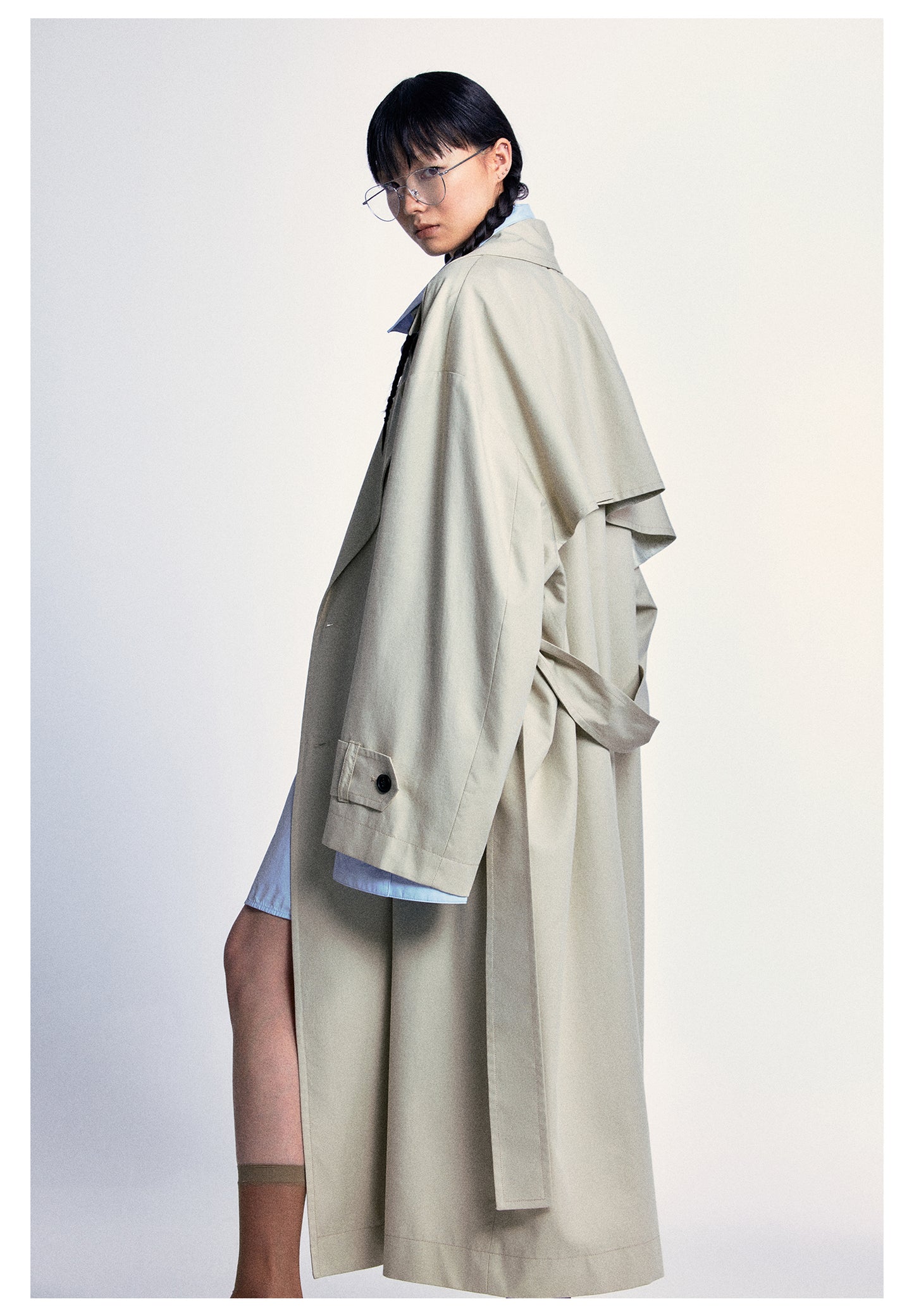 Oversized long length wide sleeve trench coat