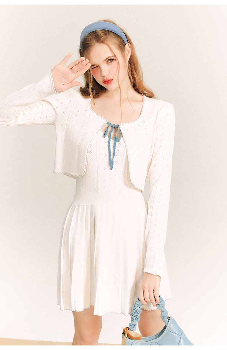 V-neck Tight Short Length Knit One-piece & Knit Long Sleeve Cardigan