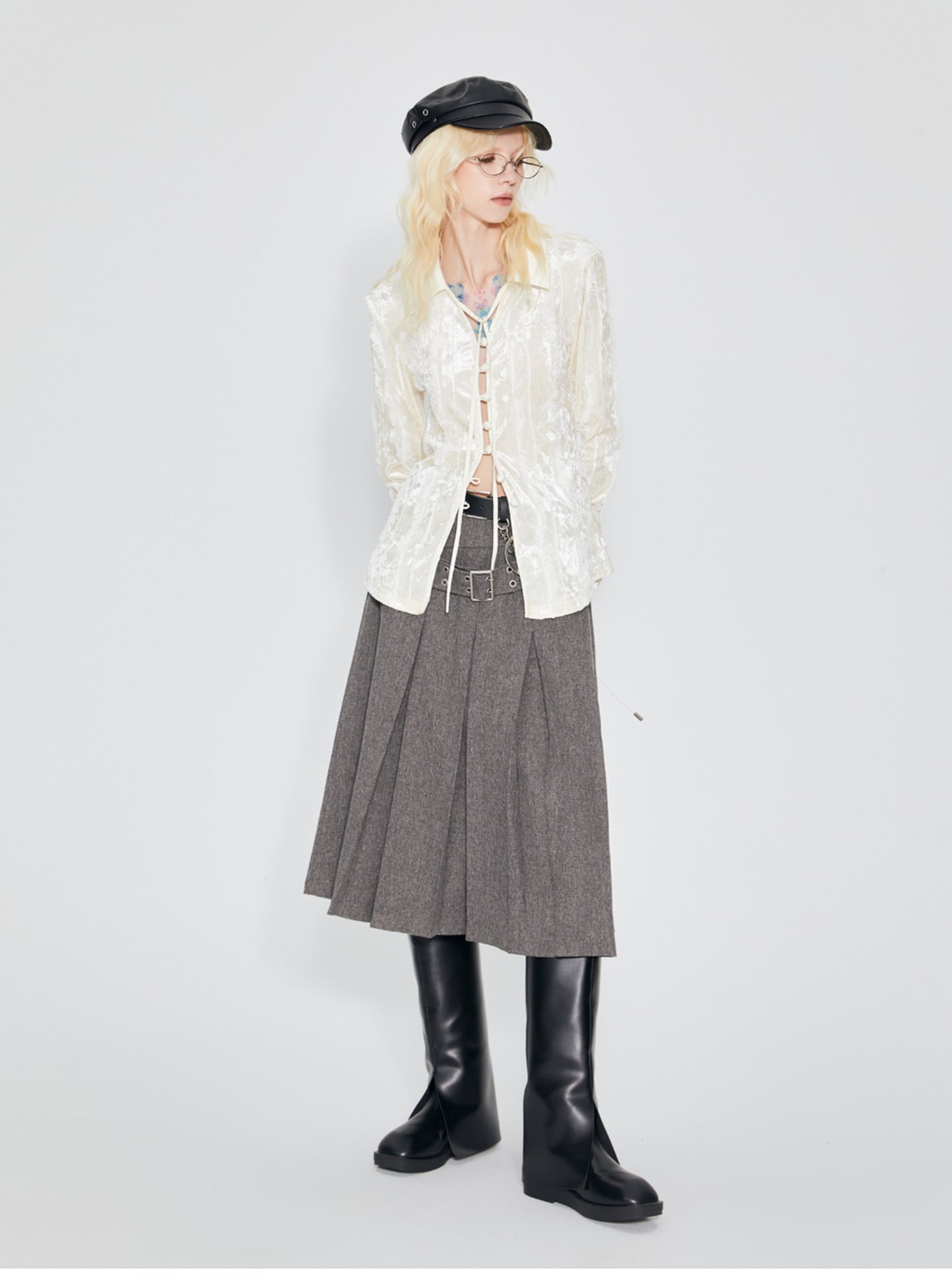 High-end retro formal jacket & long pleated skirt set-up