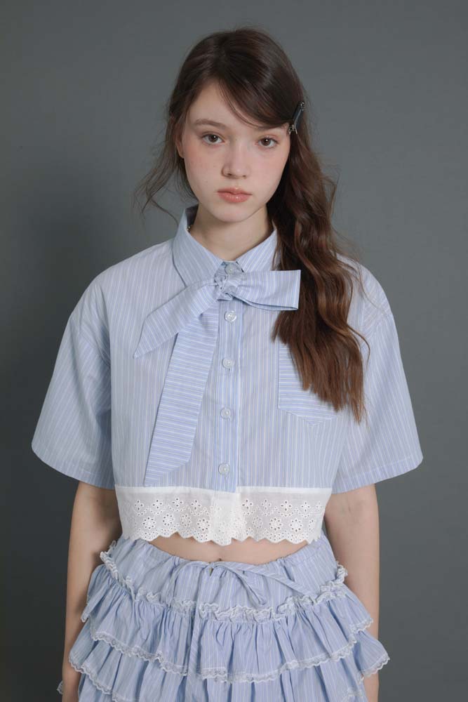 Original design lace striped shirt