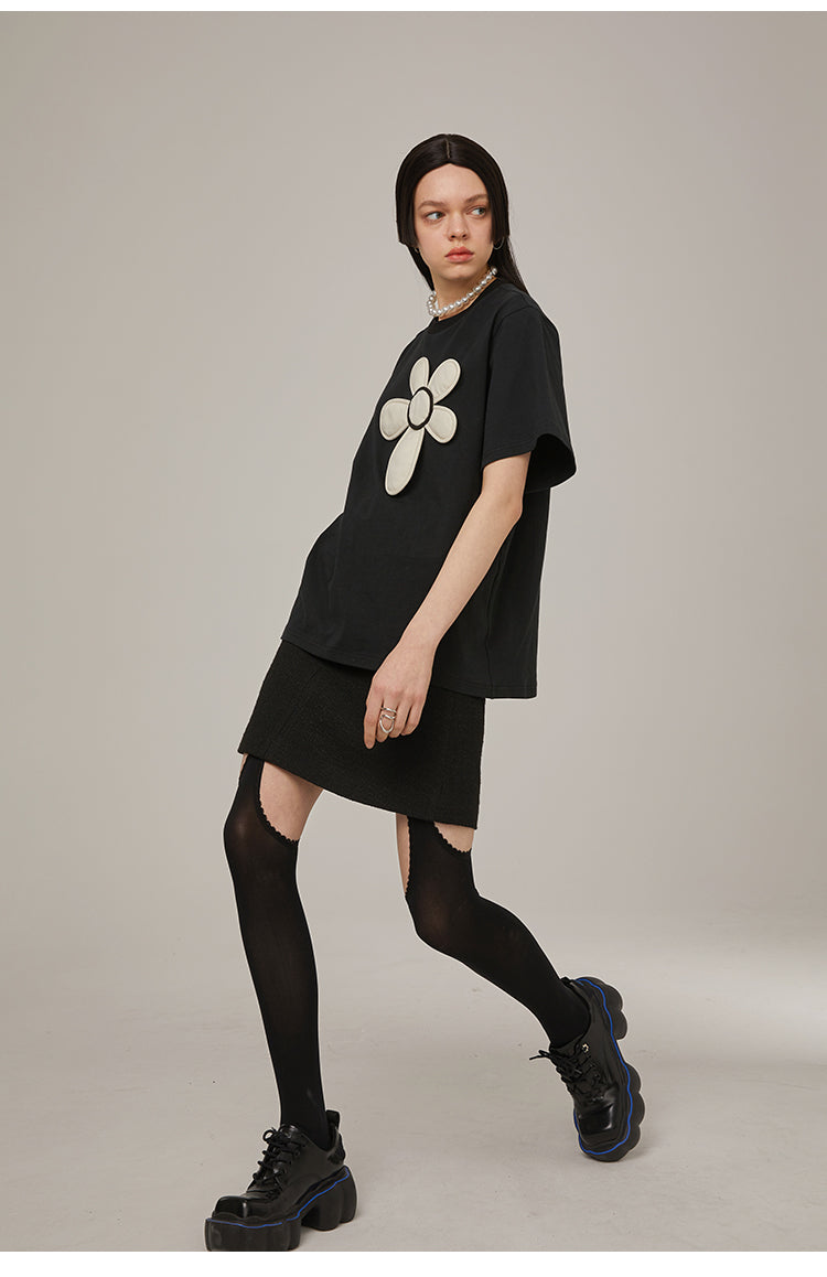 Flower Design Cotton T-Shirt