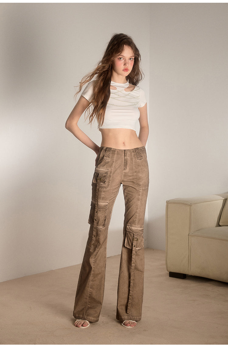 Flare Wash Overall Wide Leg Pants